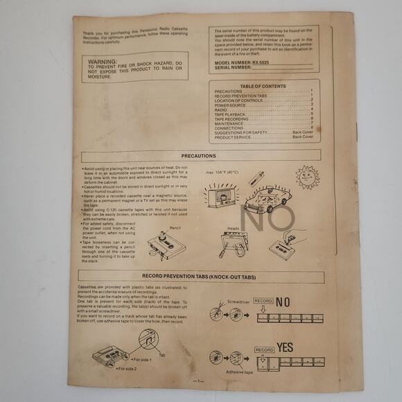 Panasoic Operating Instructions RX-5025 - Picture 2 of 3